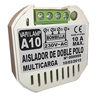 VARILAMP 2 A10 PASTILLA AISLADORA PARA LED DE DOBLE POLO 10A MAX.MULTICARGA.