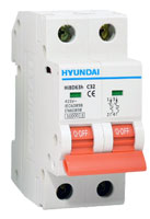 HYUNDAI HIBD63-N2P010C INTERRUPTOR AUTOMATICO HIBD63-N CURVA-C 2 POLOS 6kA 10A
