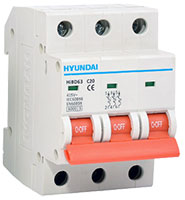 HYUNDAI HIBD63-N3P010C INTERRUPTOR AUTOMATICO HIBD63-N CURVA-C 3 POLOS 6kA 10A
