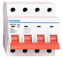 HYUNDAI HIBD63-N4P010C INTERRUPTOR AUTOMATICO HIBD63-N CURVA-C 4 POLOS 6kA 10A
