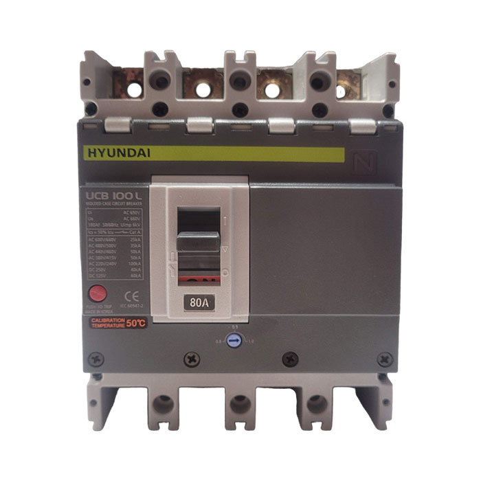 HYUNDAI UCB100-L4PT4080F INTERRUPTOR UCB100 4 POLOS 50kA 380/415V CORRIENTE ALTERNA 64-80A
